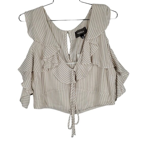 🏆025 4S13NNA Ruffled Cold Shoulder Cropped Top - Picture 2 of 9